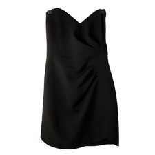 After Midnight Black Plunging V-Neck Ruched Faux-Wrap Mini Dress - Size M