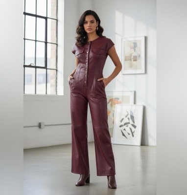 Micas Black Faux Leather Baddie Jumpsuit M, NWT 