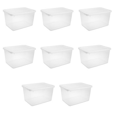 Small Storage Bin, 20 Quart Clear Plastic Storage Container White, 8 Pack