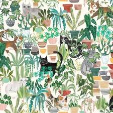 Homebodies Cat and Plant fabric by Clothworks Fabrics 4664-2  By The Yard