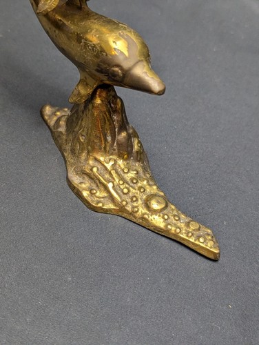 Vintage Solid Brass Swimming Pair of Dolphins Nautical Statue Sculpture - Picture 5 of 13