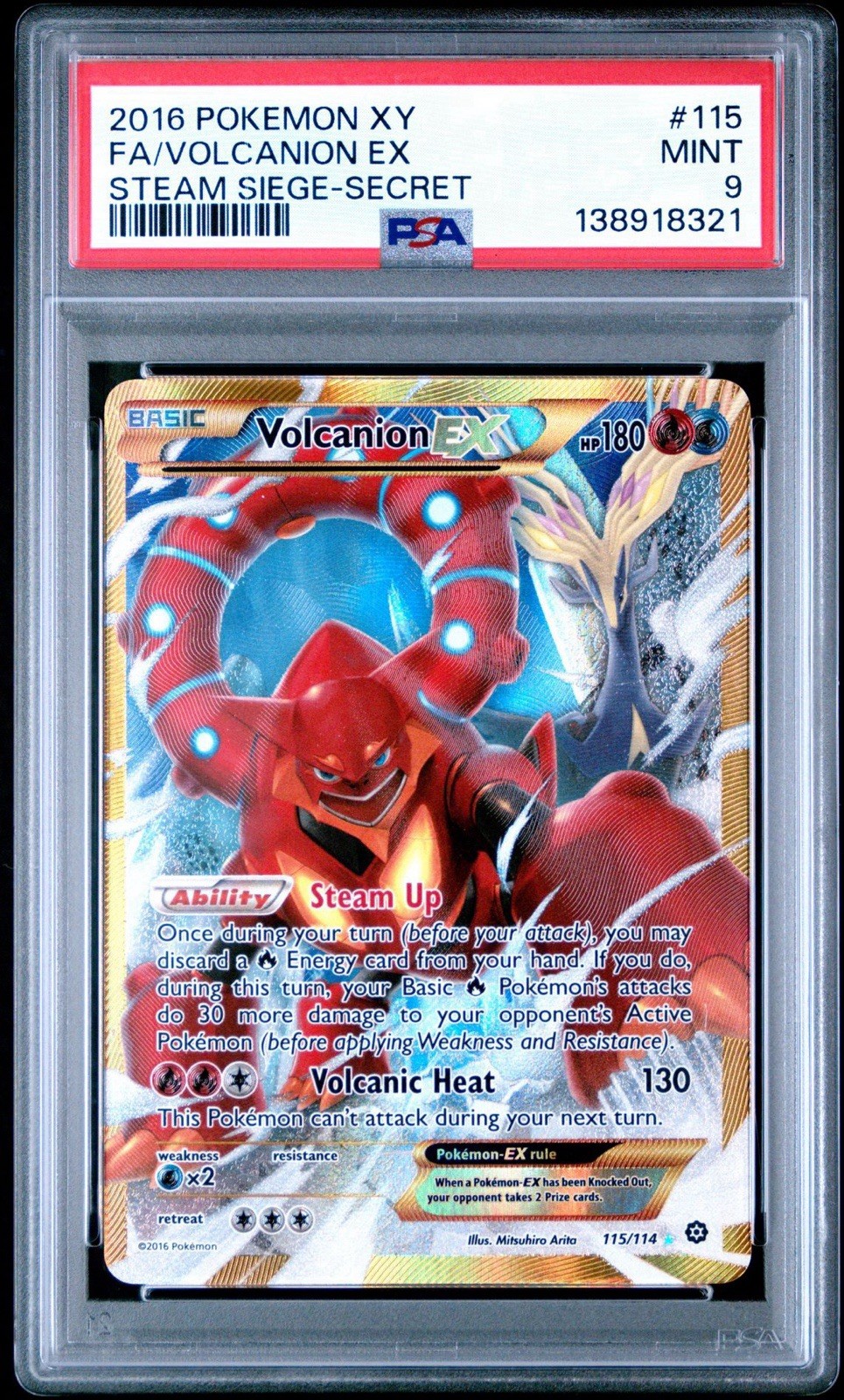 2016 Pokemon XY Steam Siege Volcanion EX  Secret Rare 115/114 #115 PSA 9