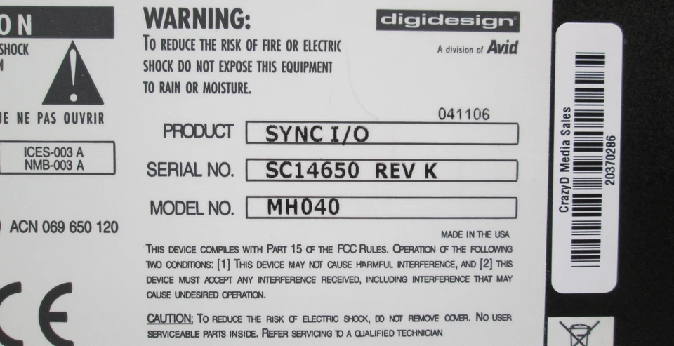 Digidesign Sync HD I/O MH040 Pro Tools HD Synchronizer REV K - Image 4 of 4