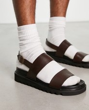 Brown Leather Men  s Sandals Walk Of London AU9