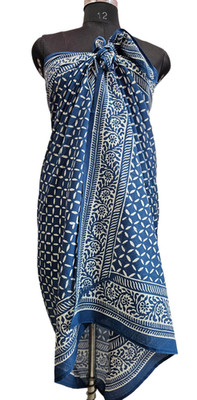 Indigo Handblock Printed Cotton Pareo Sarong Beach Coverup For Women