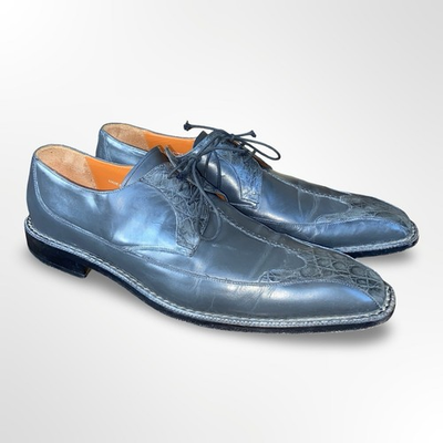 #ad Elevée Farley Genuine Crocodile Derby Shoes Mens Size 12M Gray Spain $150.00