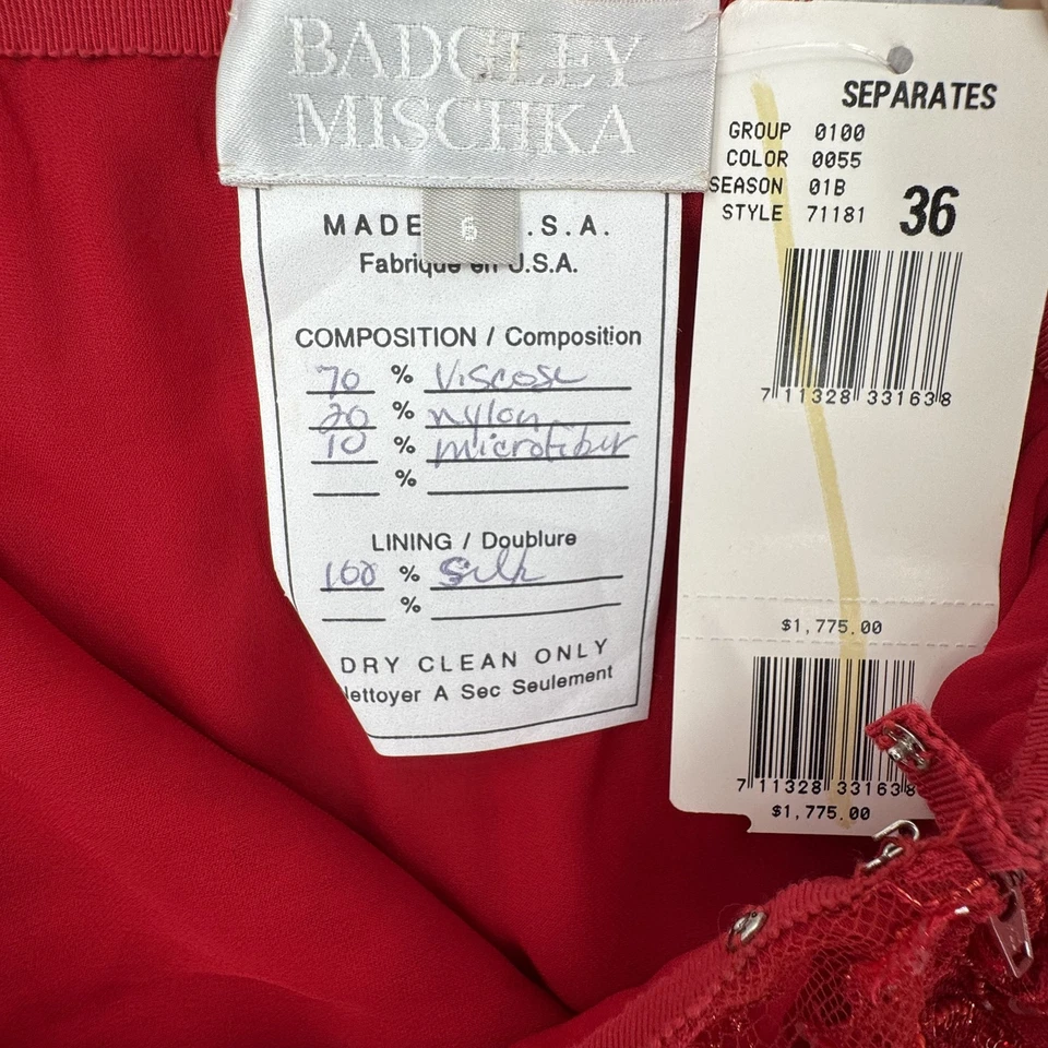 Falda Badgley Mischka Mujer 6 Rojo Encaje Forrada Seda Floral Cuentas Lentejuelas Formal Foto 3 de 4