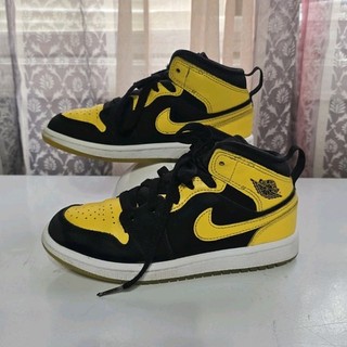 Nike Air Jordan 1 Retro Niños Talla 1Y Dorado Negro Atlético Cuero Zapatos Tenis