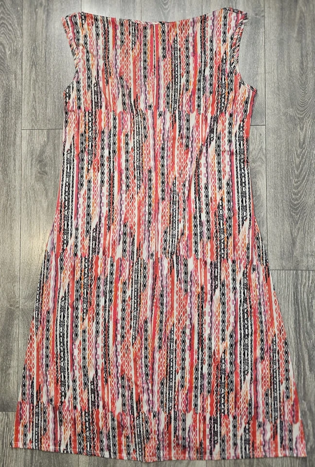 Vestido maxi vintage anos 90 Avenue geométrico sem mangas multicolorido feminino tamanho 30/32 - Imagem 2 de 4