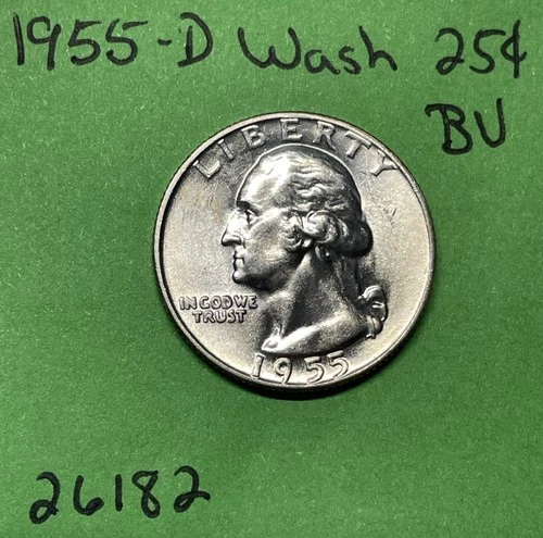 1955 D Washington Quarter BU Uncirculated Mint State 90% Silver 25c US Coin