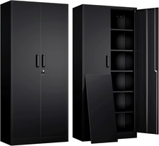 Metal Garage Storage Cabinet with 2 Doors and 5 Adjustable Shelves Black 