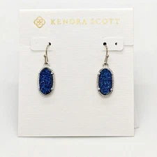 New Kendra Scott Lee Silver Drop Earrings In Dark Blue Drusy