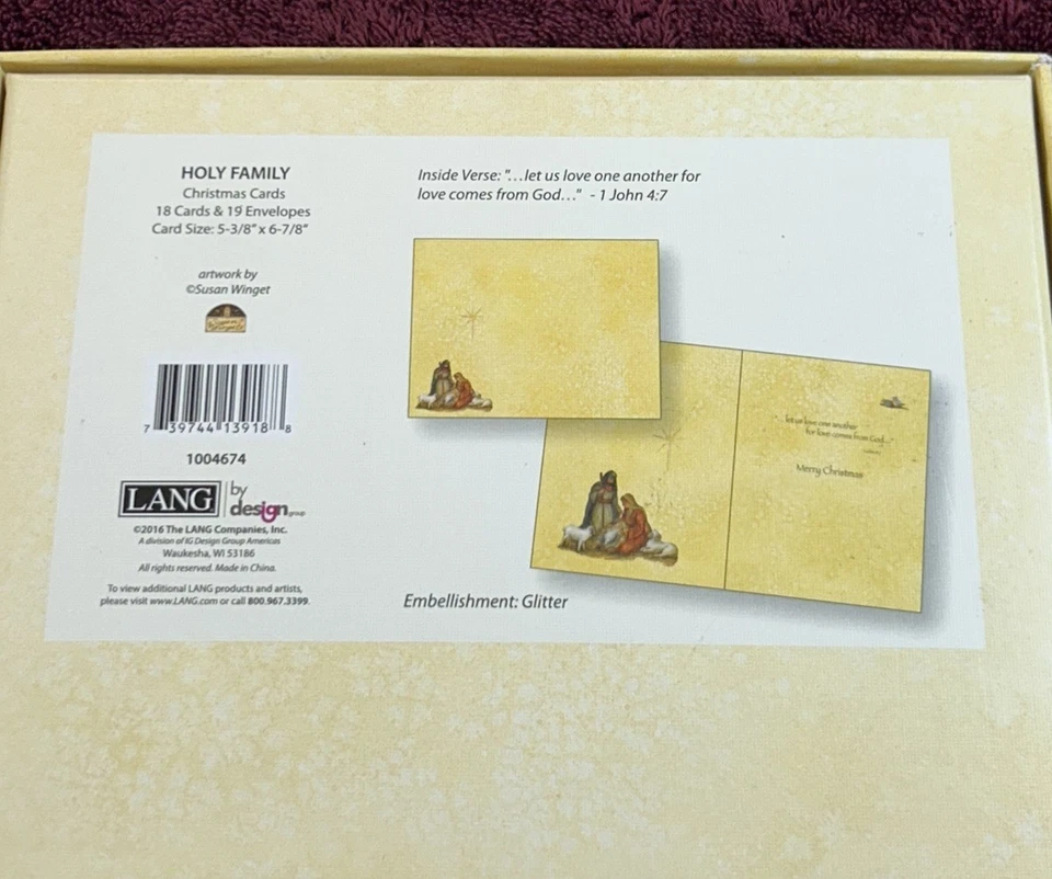 NUEVAS Tarjetas de Navidad Lang Sagrada Familia Susan Winget 18 Tarjetas 19 Sobres en Caja Foto 3 de 4