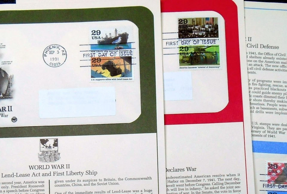 1991 World War II 1941 Sc 2559a-j FDC on 5 PCS panels, history military conflict - Image 3 of 3