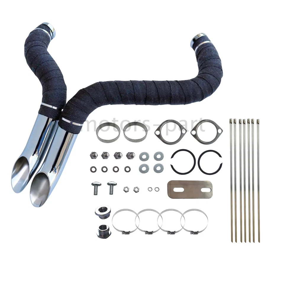 Tubos de escape LAF de 2" con cono de par para Harley Sportster Dyna envueltos en cromo Foto 2 de 4