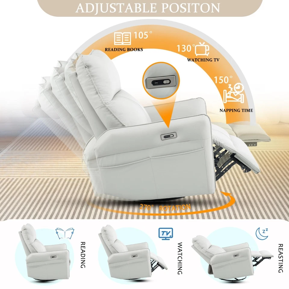 Silla reclinable basculante giratoria eléctrica silla planeadora eléctrica cuero PU USB Foto 3 de 4