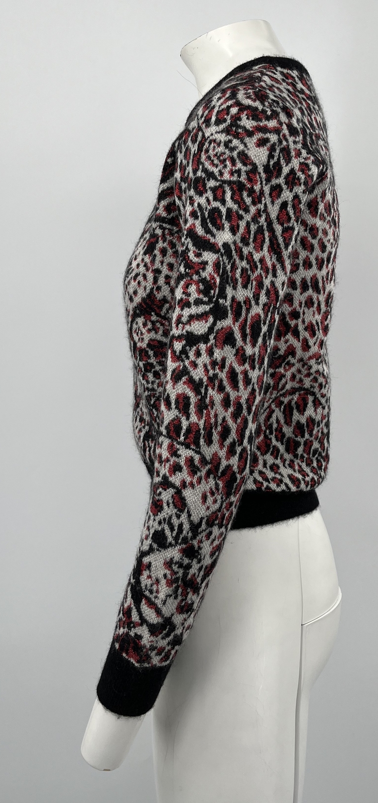 Maglione Vite Stampato Saint Laurent 2016 Mohair Stampa Leopardata Rosso Taglia M