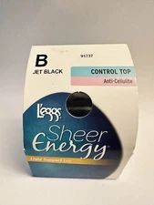 L'eggs Sheer Energy Control Top Anti-Cellulite Leg Pantyhose, B Jet Black 91737