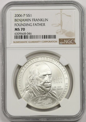 2006-P Benjamin Franklin Founding Father $1 NGC MS70 Modern Commemorative Dollar