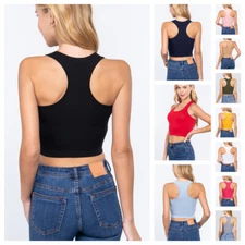  NEW COTTON SPANDEX CROP TOP RACERBACK CROPPED TANK TOP S M L