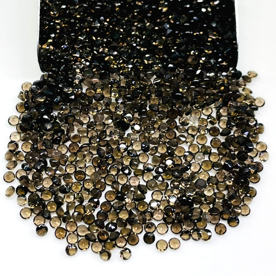 Lote de 500 piedras preciosas sueltas calibradas corte redondo de cuarzo ahumado natural VVS 1,75 mm Foto 4 de 4