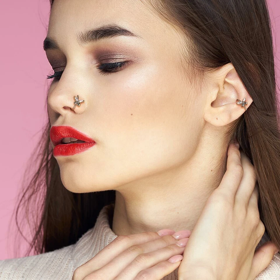 Aro hélice Daith Tragus cartílago oreja flexible mariposa circonita cúbica 20G anillos para nariz Foto 4 de 4