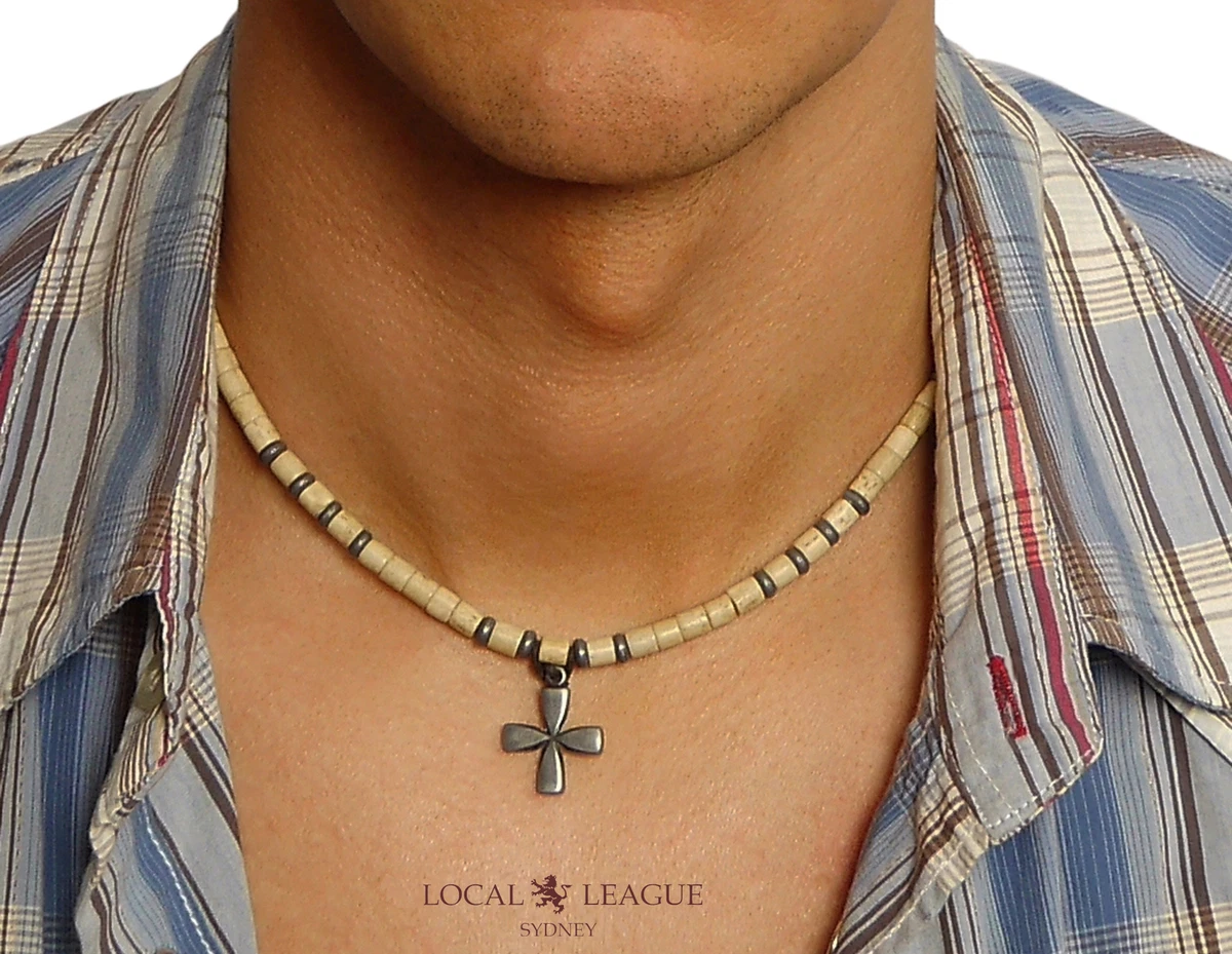 Mens CROSS Metal PENDANT Adjustable Leather NECKLACE Cord Rope Man