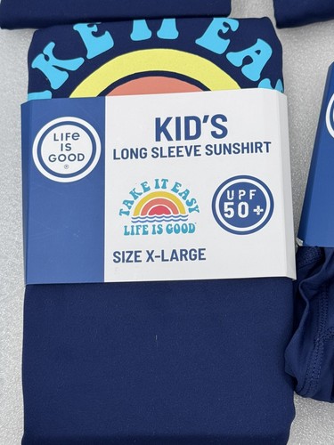 New Life is Good Sun Shirt UNISEX XL Kids Navy LONG Sleeve Stretch UPF50 XLARGE - Picture 8 of 17
