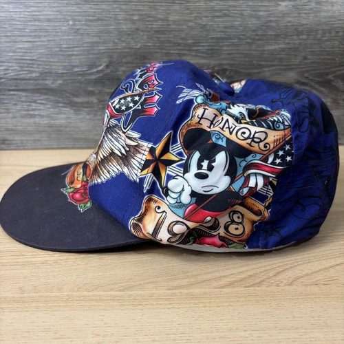 Disney Hat Cap Fitted One Size Flex Blue Mickey Mouse Tattoo Style Disney World - Picture 4 of 10