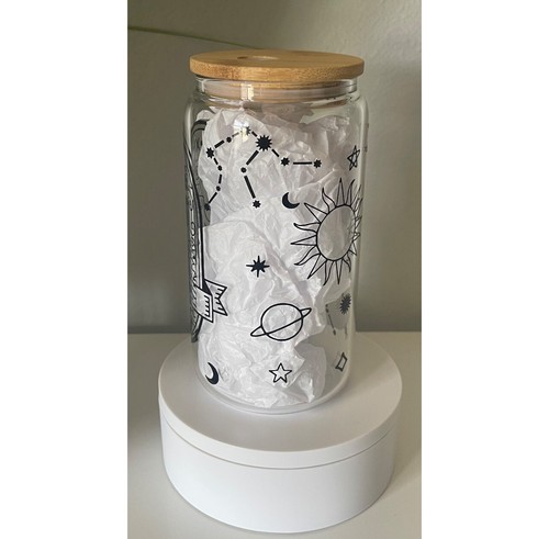 AQUARIUS Zodiac Astrology Tarot Style Sipper 16 oz Clear Glass - Picture 2 of 3