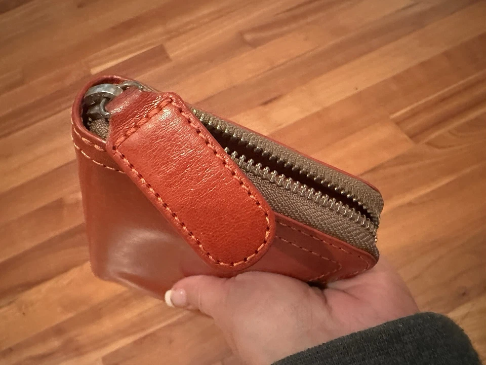 Cartera Cartera Cartera Orla Kiely Rara, Tallo Difícil de Encontrar Cuero Naranja De Colección, Buen Estado Foto 3 de 4