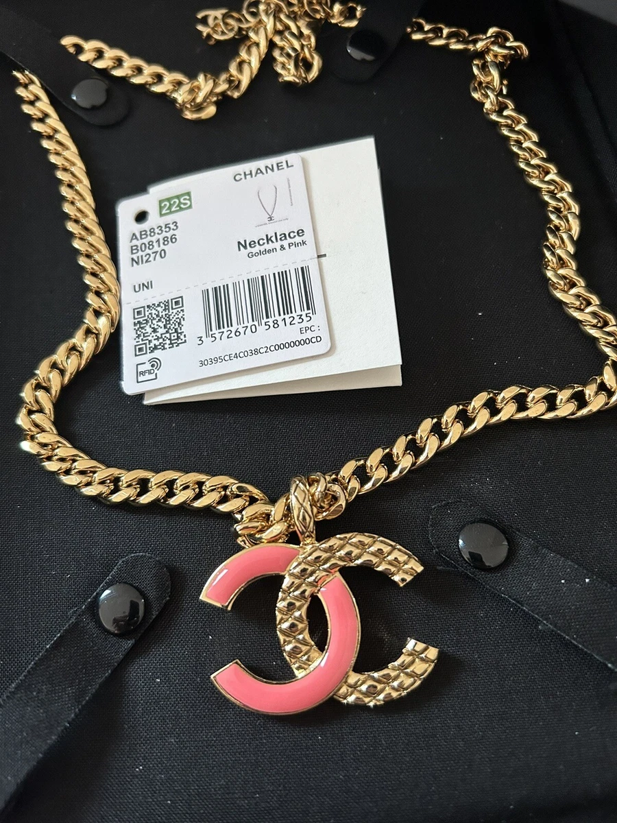 NEW Runway Chanel Barbie Pink X Gold CC Logo Chunky Link Chain Necklace  Jewelry