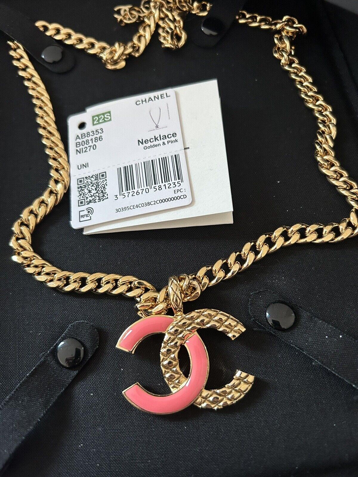 NEW Limited Chanel Barbie Pink X Gold CC Logo Chunky Link Chain Necklace  Jewelry