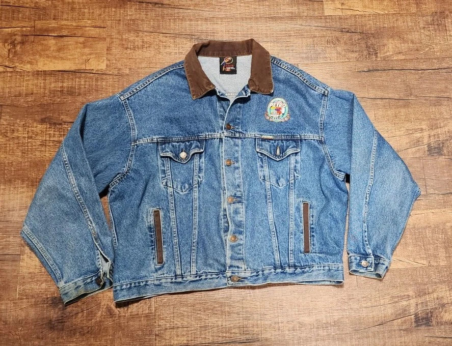 Vtg petro ed parrott denim chore trucker jacket Brown Collar Mens Sz XL el paso