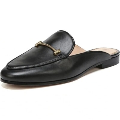 Sam Edelman Laurna Black Slip On Almond Toe Golden Accent Fashion