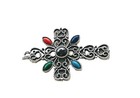 Avon Signed Romanesque Silver Tone Multicolor Bead Ornate Crucifix Cross Pendant — photo 2