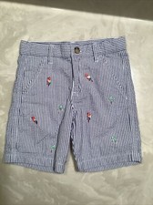 Classic Club Boys Shorts SeerSucker 4T Blue White Striped Adjusted waist Parrots