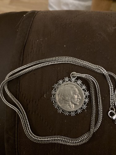 1937-P 5C Büffelnickel Anhänger und Kette - Bild 1 von 2