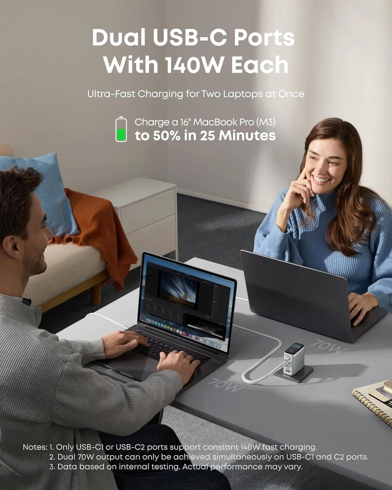 Cargador para portátil Anker 140W USB-C 4 puertos adaptador de corriente GaN avanzado control táctil Foto 3 de 4