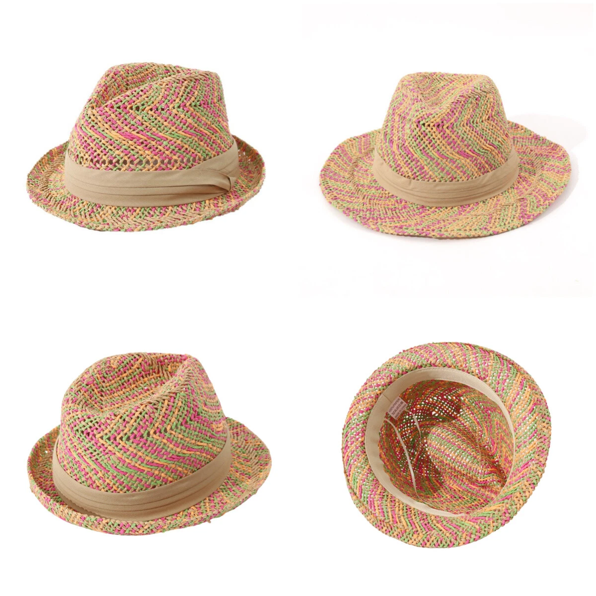 Straw Hats for Women Rainbow Panama Ribbon Hats Wide Brim Sun Hat Beach Cap