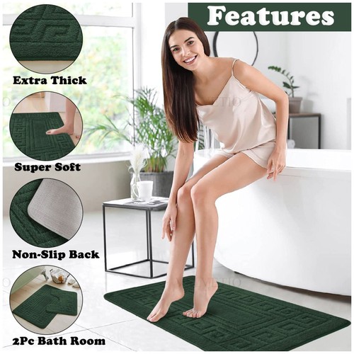 MEMORY LOOP BATH MAT SET PEDESTAL NON SLIP SUPER SOFT TOILET BATHROOM RUG 2PC - Picture 315 of 341