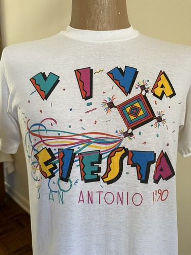 Vtg 1990 Viva FIESTA San Antonio Alamo T-Shirt  sz LARGE Single Stitch 90s Texas