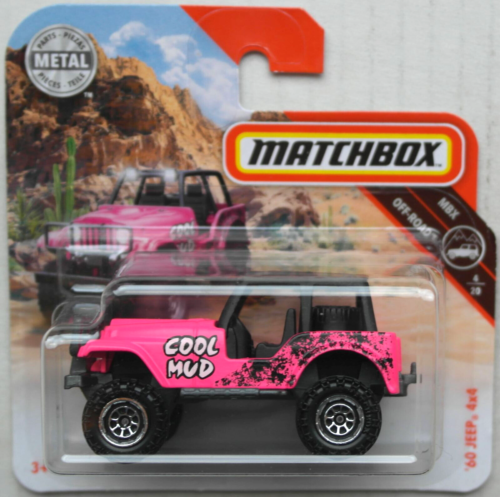 Jeep Matchbox 1960 4x4 rosa Cool Mud nuevo/EMBALAJE ORIGINAL todoterreno tracción total Mattel MBX ́60 - Imagen 1 de 5