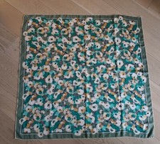 VTG Jaeger Abstract Floral Print Square Silk Scarf with Gold Threading, MINT