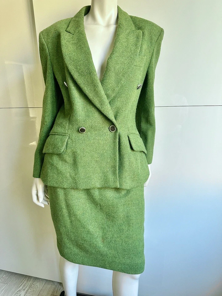 Moschino винтажный блейзер юбка костюм соответствующий набор зеленый шерсти кнопки это 44 S M - Изображение 2 из 4
