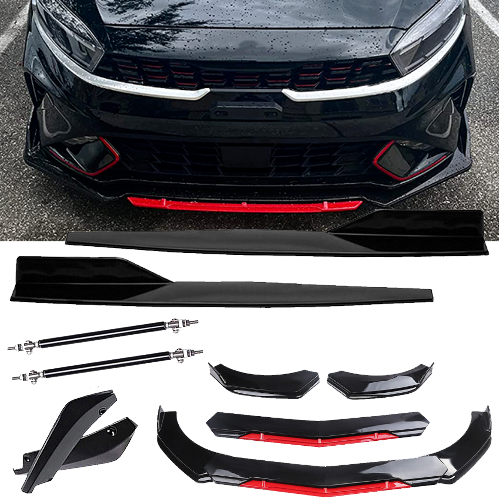 Glossy Black Front Rear Bumper Lip Spoiler Splitter Body Kit for Kia Forte Sedan
