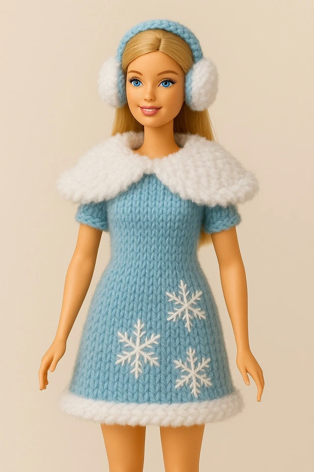 Knitting Pattern Only- Barbie Christmas Festive Winter Wonderland Dress Muffs