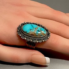 VINTAGE NAVAJO STERLING SILVER 8 TURQUOISE RING SIGNED D NATIVE AMERICAN SIZE 8
