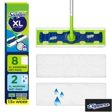 Swiffer Sweeper Dry + Wet XL Kit (1 Sweeper, 8 Dry, 2 Wet Cloths)