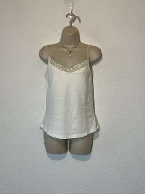 VTG Y2K Camisole Tank Top Women XL 1X White Beaded Disco Fairy Coquette
